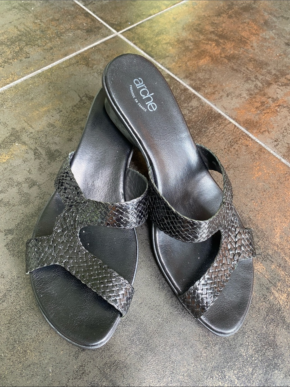 Arche Black Braided Leather Mules Sz 42 France